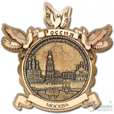 Магнит из бересты Москва-Смоленский Монастырь голуби золото